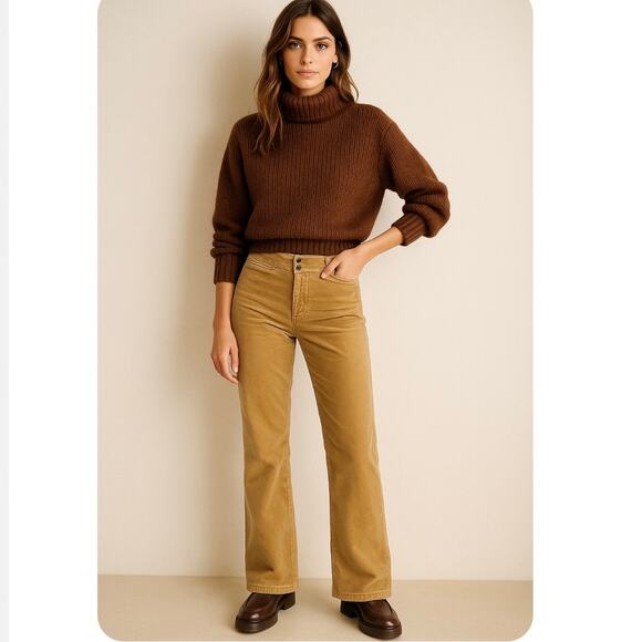 Y2K Express Gold Velvet Bootcut Pants Size 10 Boho Classic Heritage Preppy - Picture 1 of 10